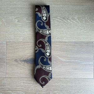 Navy & Burgundy Paisley Print Tie